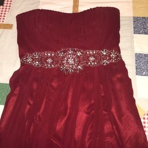 Burgandy Strapless Flowy Dress (Long Dress)
